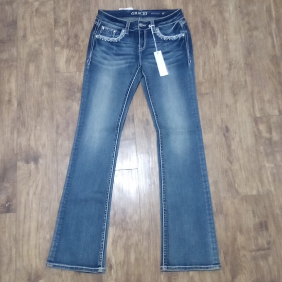 Grace in LA Women's 27 Boot Cut Embroidered Rhinestones NWT - Picture 4 of 5